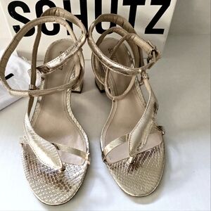 SCHUTZ METALLIC FINISH LEATHER SANDALS SIZE 10B